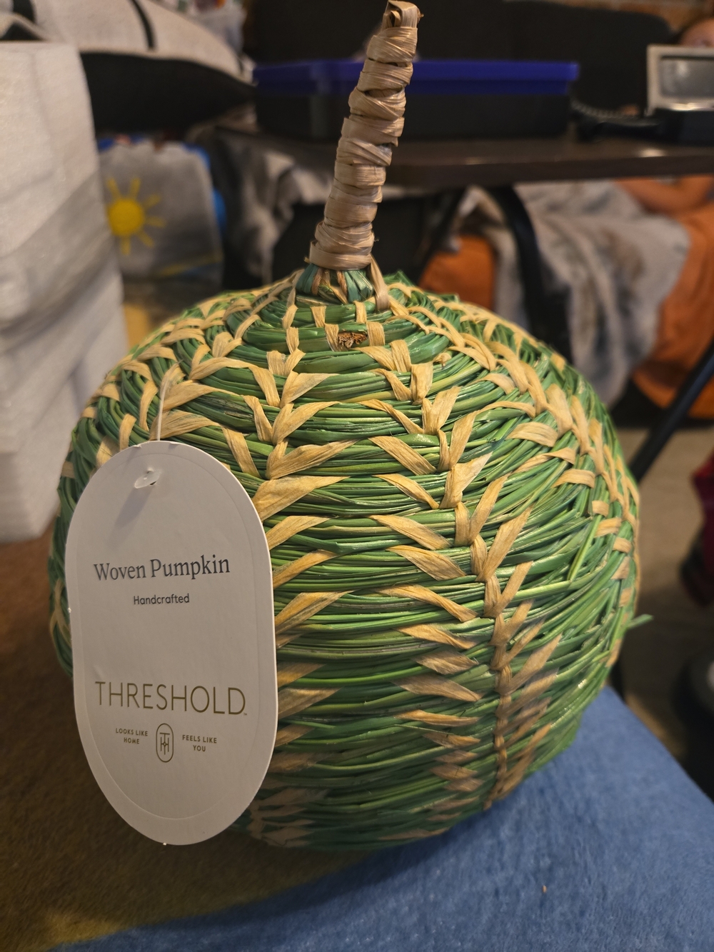 Threshold Handwoven Green & Natural Straw Pumpkin Accent